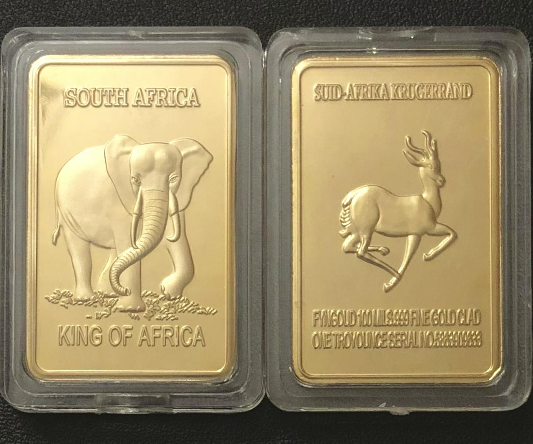 1oz Gold Clad South African Krugerrand: Encapsulated â€“ This is a Novelty Gold Plated Bar containing No Precious Metals â€“ This should not be purchased as an investment â€“ It is simply a collectible novelty item