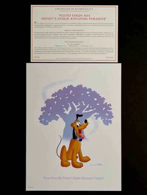 Walt Disney PLUTO Lithograph by Don Williams w/COA (1 of 1)