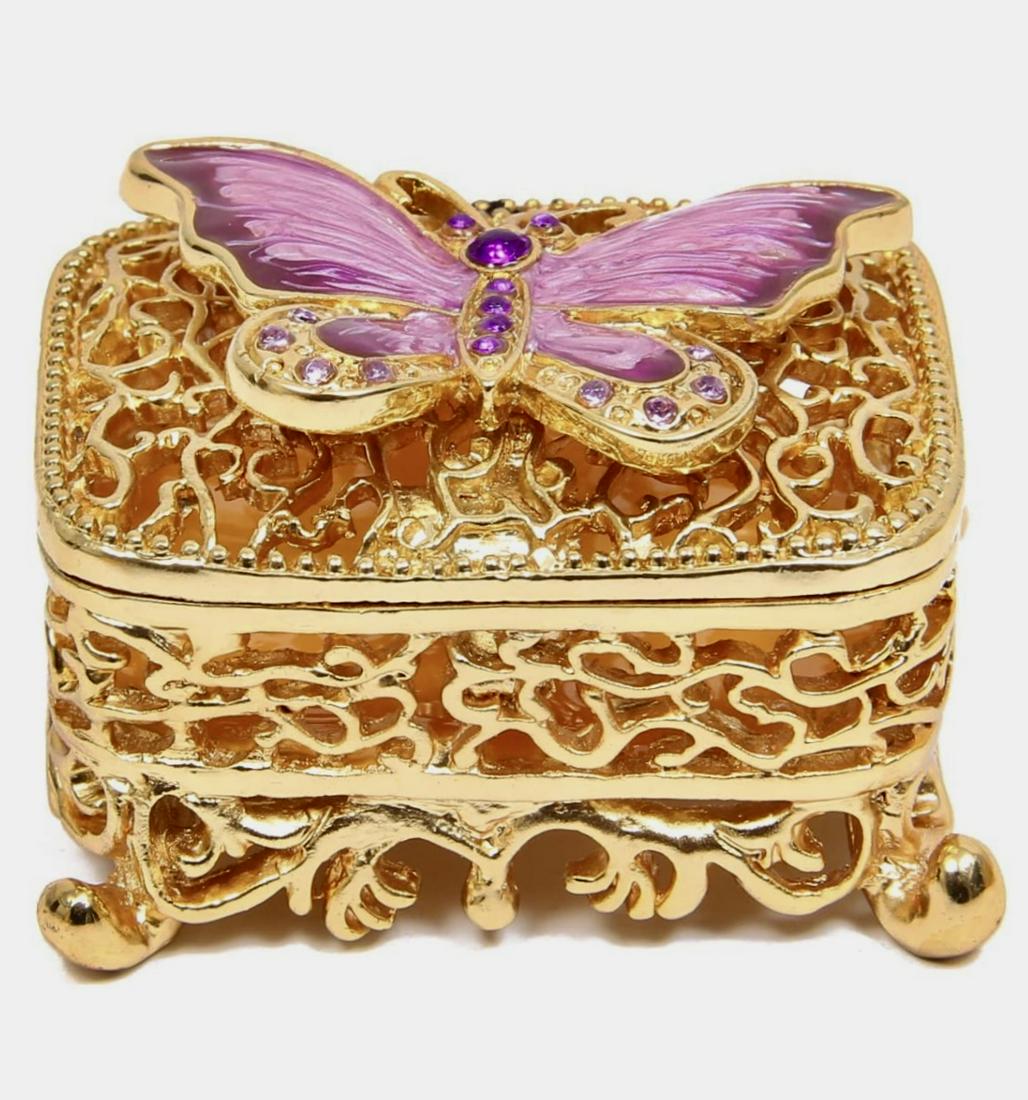 Russian Enameled BUTTERFLY Gold Filigree Trinket Box (1 of 3)