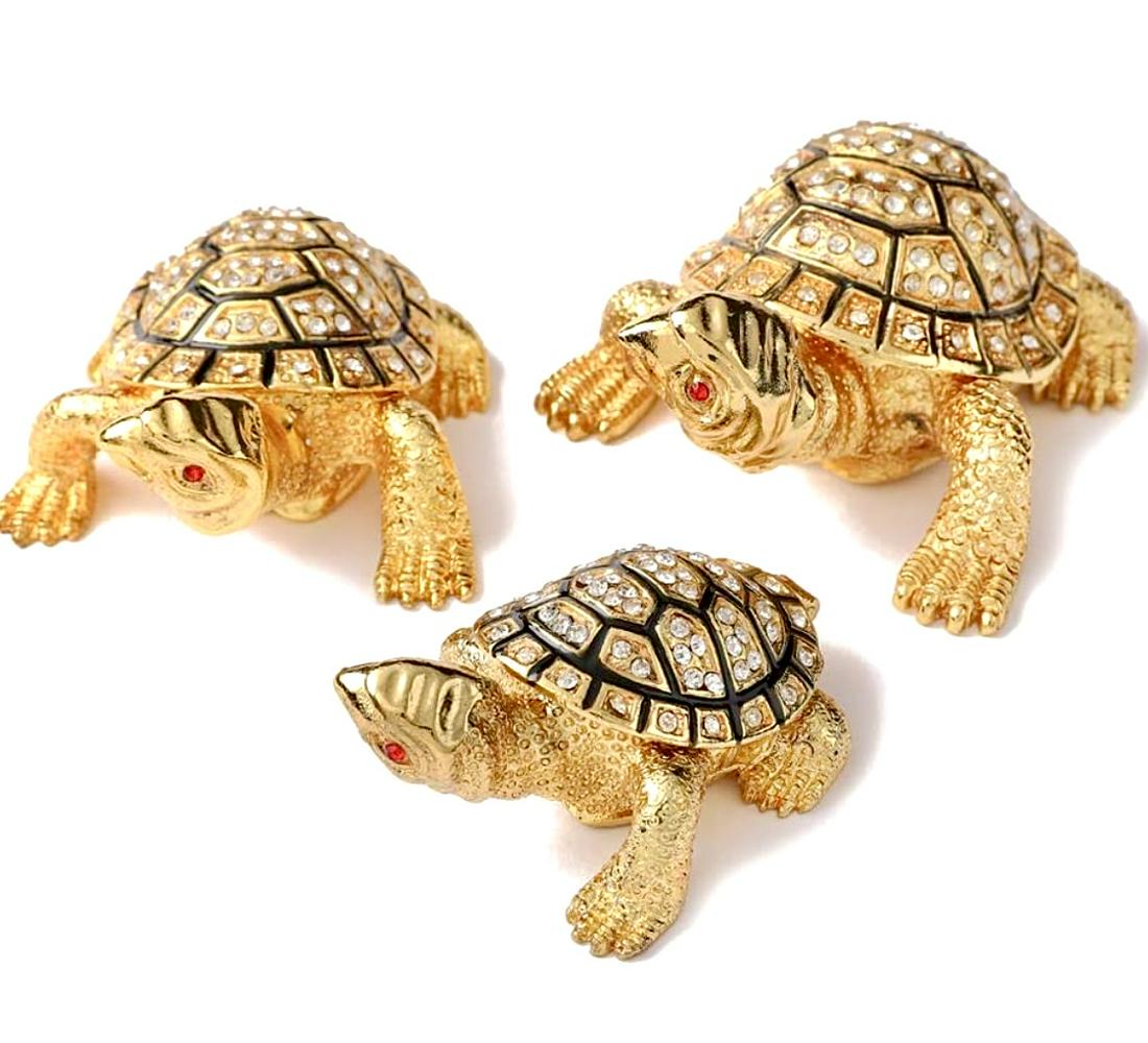 Enameled & Studded Family of 3 TURTLE Trinket Boxes (1 of 3)