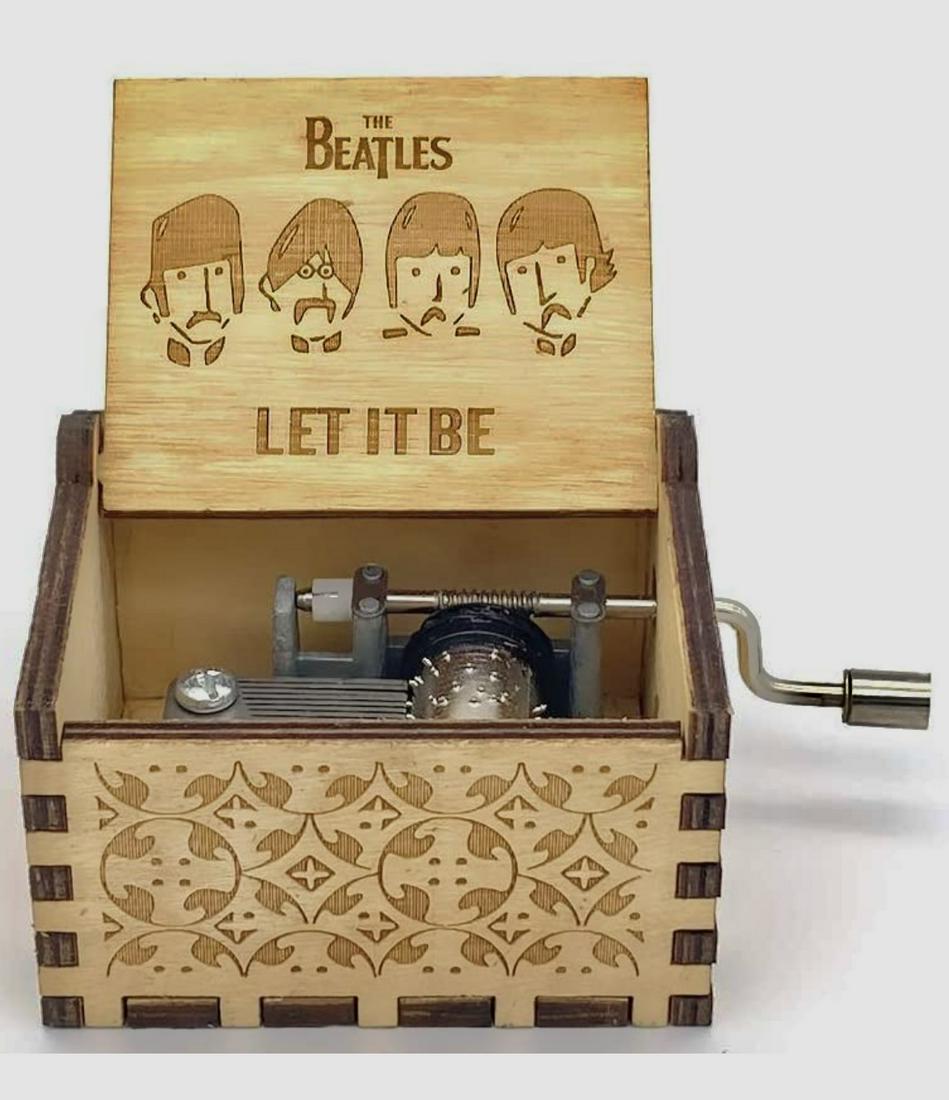 The BEATLES Working Hand Engraved Wood Crank Music Box: Like New â€“ Multiple Photos Posted â€“ Note that this is an Old Fashion Crank Music Box / This is Not a Wind up Music Box