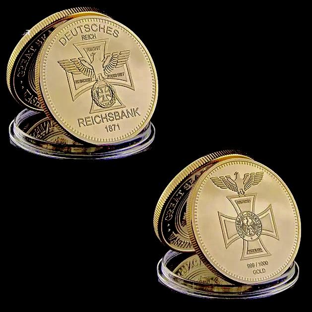 1oz .999/1000 Gold Clad German REICHSBANK Coin: Encapsulated - Gold Clad is Not Solid Gold â€“ It is Gold Plated â€“ Weight of Bar is Approximate