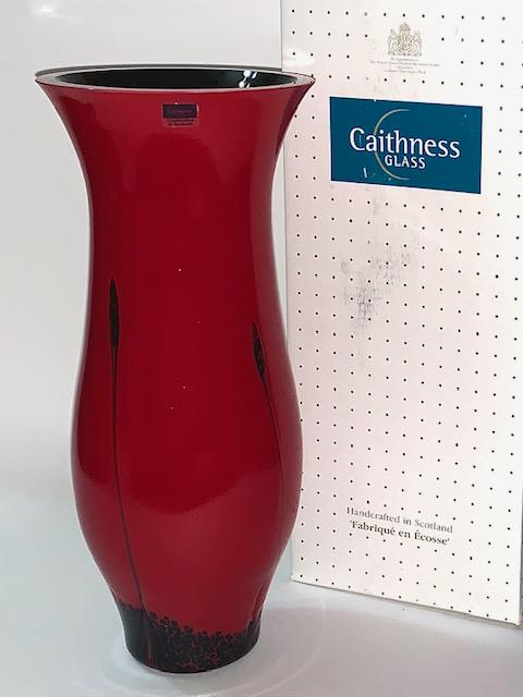 CAITHNESS Flame Red Flared Contemporary Art Glass Vase (1 of 3)
