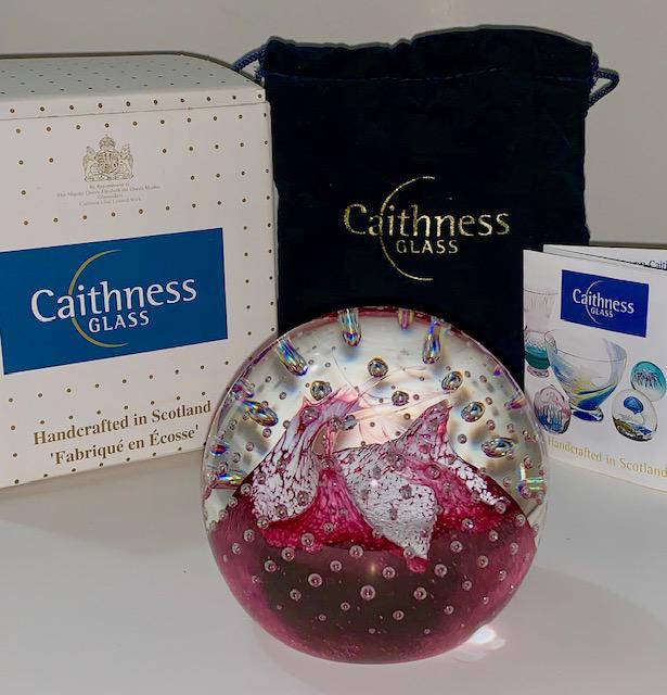 Etch Signed CAITHNESS Scotland Art Glass Paperweight: Beautiful Piece â€“ Comes with Original Box & Velvet Storage Bag â€“ Never Displayed