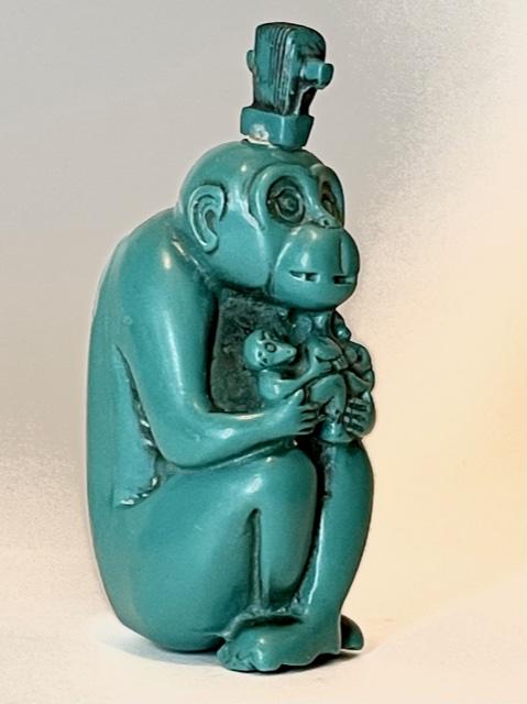 Unique Chinese Carved Turquoise Monkey Snuff Bottle (1 of 3)