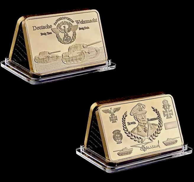 WW2 German General Erwin Rommel 1oz Gold Clad Bar (1 of 1)