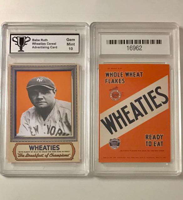 BABE RUTH Wheaties Cereal Advertising Baseball Card: WHEATIES CEREAL / Gem Mint 10 / Great Card