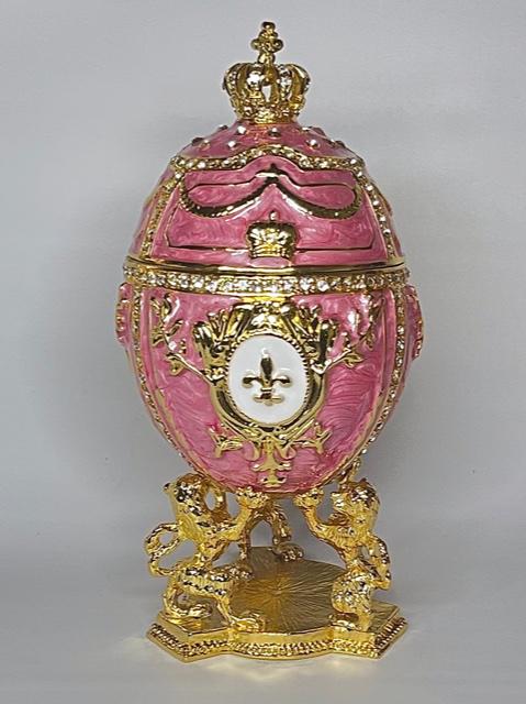 FABERGE Enameled Egg Trinket Box w/Lions Display Stand (1 of 4)