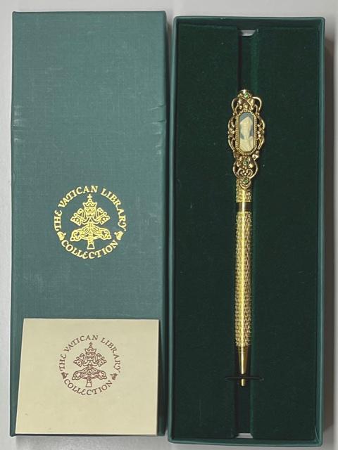 RARE Vatican Library Cameo Icon Gold Tone Writing Pen: Extremely Rare Piece in Beautiful Condition - From The Vatican Library Collection â€“ Comes with Original Box and Papers - Embossed Cameo on Tip - MUST SEE ALL PHOTOS TO APPRECIATE
