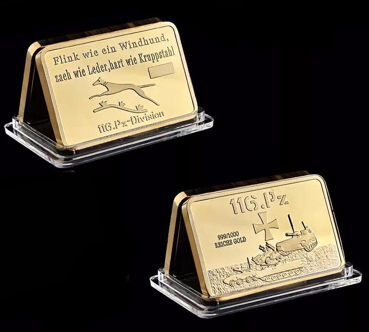1oz German Panzer Division .999/1000 Gold Clad Bar: Encapsulated - Gold Clad is Not Made of Gold â€“ It is Gold Platedâ€“ Weight of Bar is Approximate