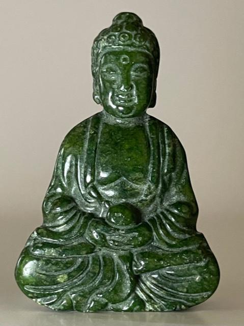 VTG Hand Carved Green Jade Netsuke Size Seated Buddha: Multiple Photos Posted
