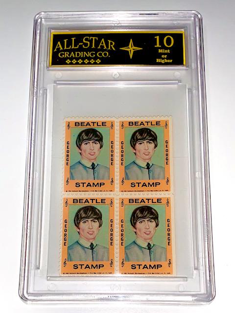 Rare 1964 The BEATLES Un-Cut Block Postage Stamps: GEORGE HARRISON / Graded Gem Mint 10