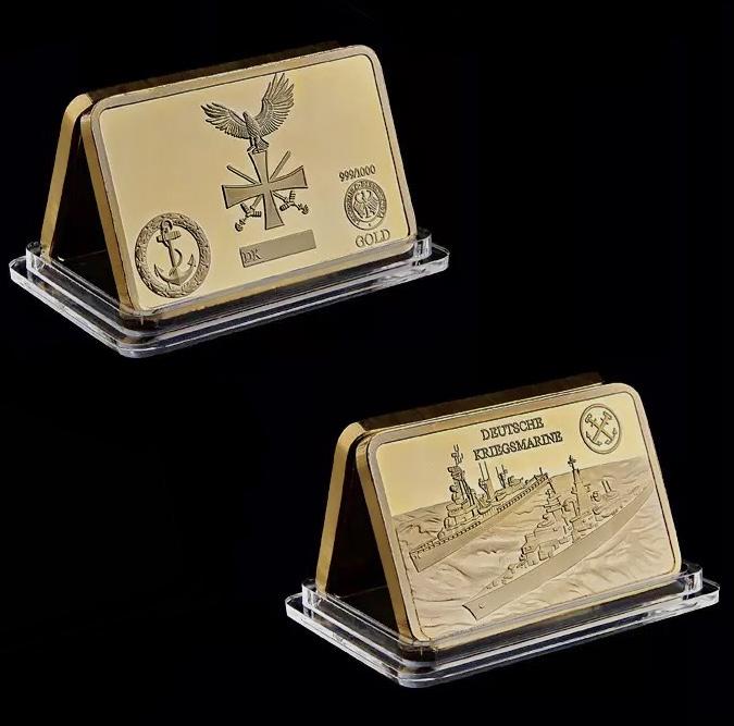WW2 German Kriegsmarine Battleship 1oz Gold Clad Bar: Encapsulated â€“ This is a Novelty Gold Plated Bar containing No Precious Metals â€“ This should not be purchased as an investment â€“ It is simply a collectible novelty item