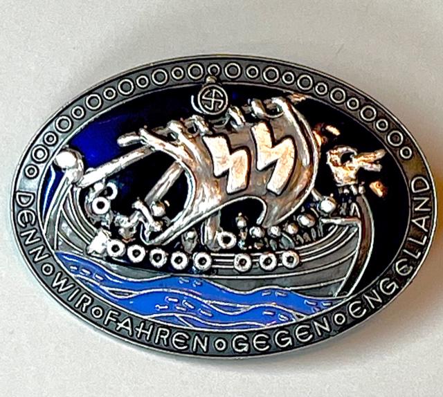 WW2 Nazi German SS Fahren Gegen Engelland Enameled Pin: Multiple Photos Posted - This item came from an Estate Sale Liquidation / The Previous Owners Claimed they were Surplus items but We do not know for sure therefore they are being Sold as Reproductions