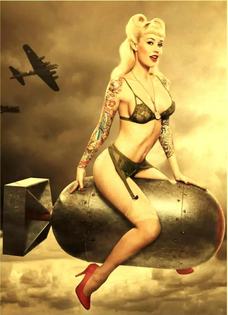 Vintage World War II Sexy Pin up Girl Canvas Art: 14 x 20 / Does Not Come Framed / Comes in a Mailing Tube and is Ready for Framing
