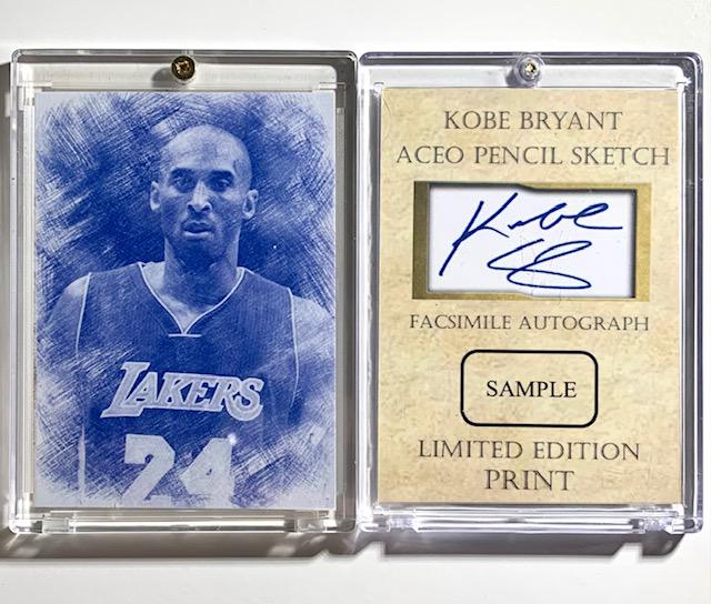 KOBE BRYANT Pencil Sketch Sample Basketball Card: ACEO Pencil Sketch Pre-Production Facsimile Autographed Basketball Card / Beautiful Condition / Encased