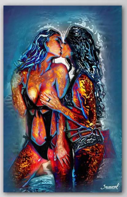 Risque Signed Female Lovers Canvas Art Print 12 x 18: This is a High Quality Print / This is Not an Original Oil and the Signature is Not Hand Signed / It is a Facsimile Signature / It Measures 12 x 18 / It will be Shipped in a Mailing Tube
