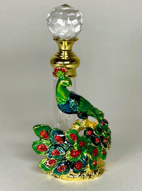 Enameled and Studded Peacock Motif Perfume Bottle (1 of 3)