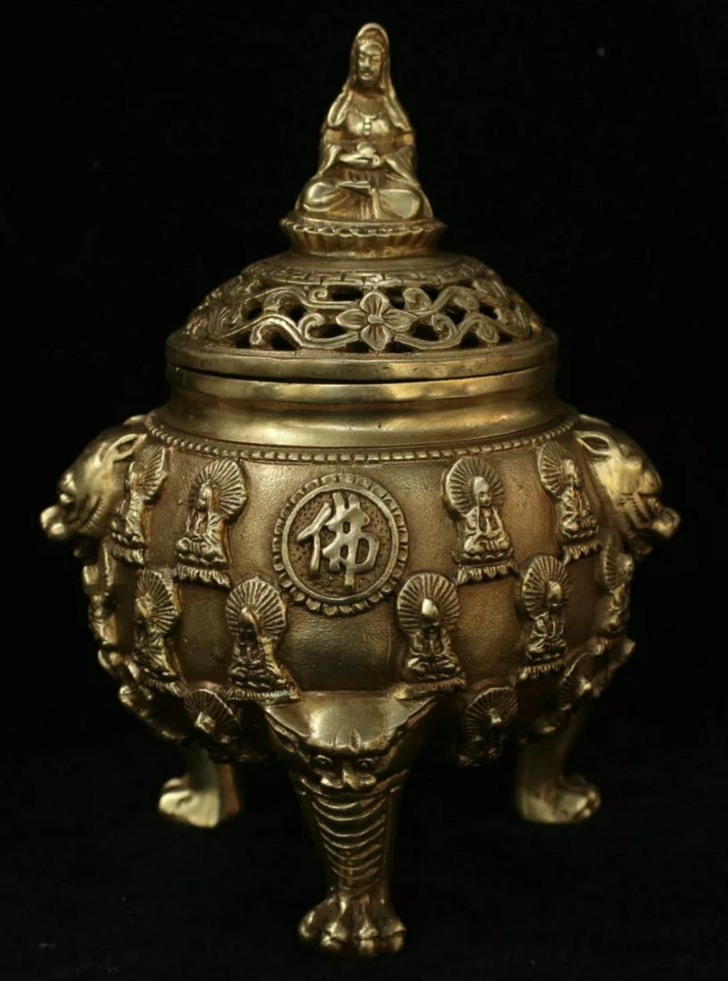 Ornate Bronze Chinese Hallmarked Buddhist Temple Censor (1 of 5)