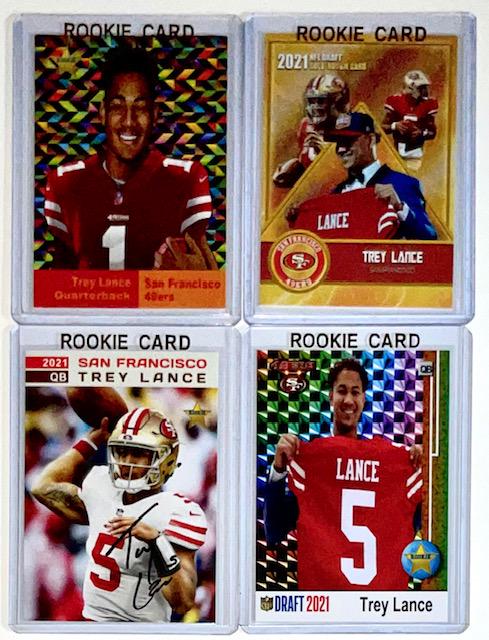 Lot of 4 TREY LANCE 1 st Round Rookie Football Cards: Beautiful Condition / Multiple Photos Posted