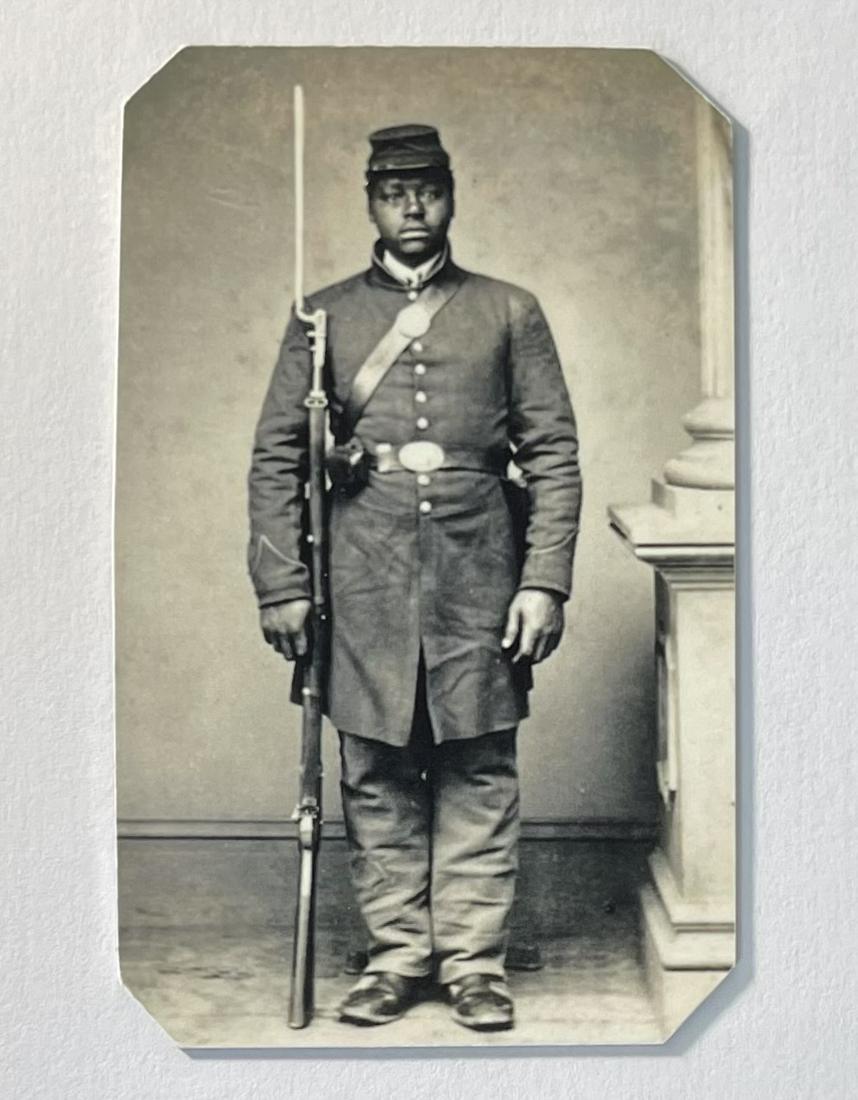 Civil War Tin Type Photo of Soldier Uniform w/Weapons: PLEASE READ Before Bidding - These were Purchased in a High End Estate Sale as Part of a Fairly Large Collection that was in a Binder with 4 Slot Pocket Protectors for Page. The Entire Album Consisted