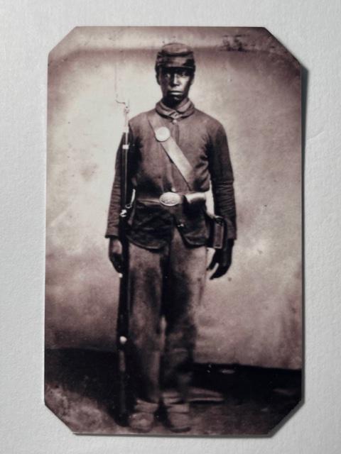 Civil War Tin Type Photo of Soldier Uniform w/Weapons: PLEASE READ Before Bidding - These were Purchased in a High End Estate Sale as Part of a Fairly Large Collection that was in a Binder with 4 Slot Pocket Protectors for Page. The Entire Album Consisted
