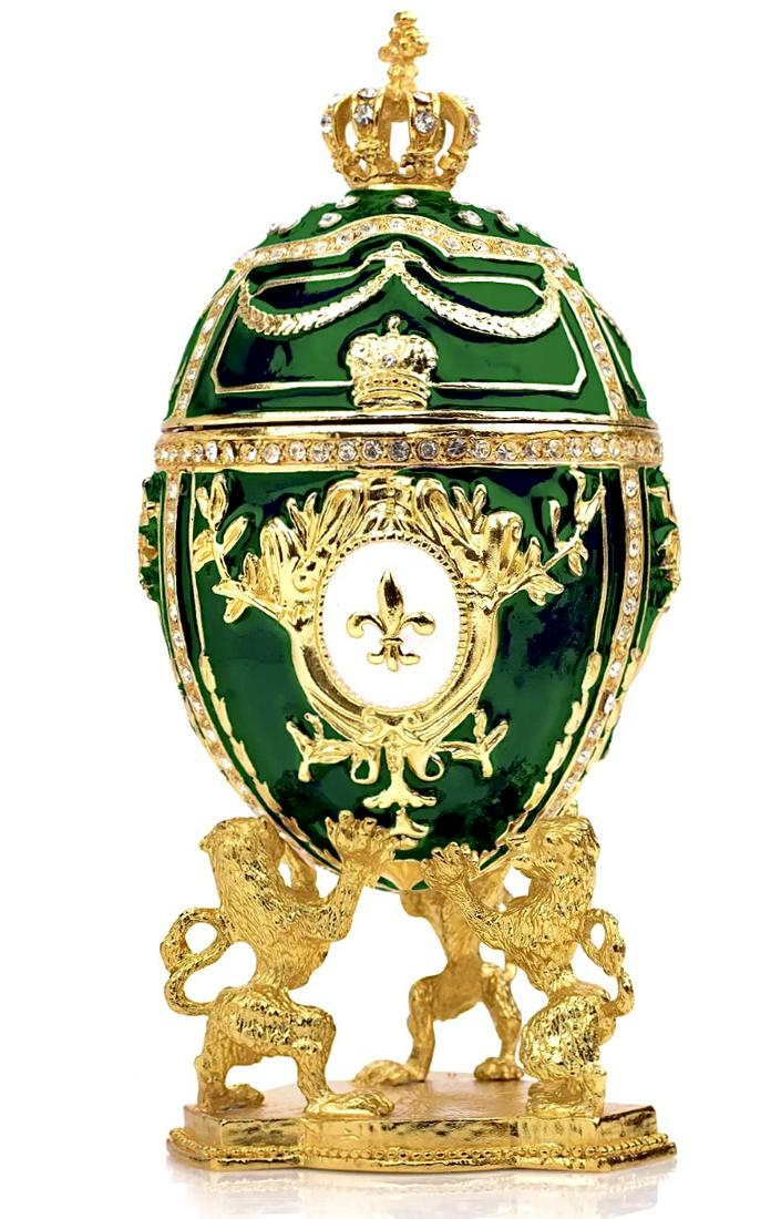 FABERGE Enameled & Jeweled Egg Box w/Lion Display Stand (1 of 3)