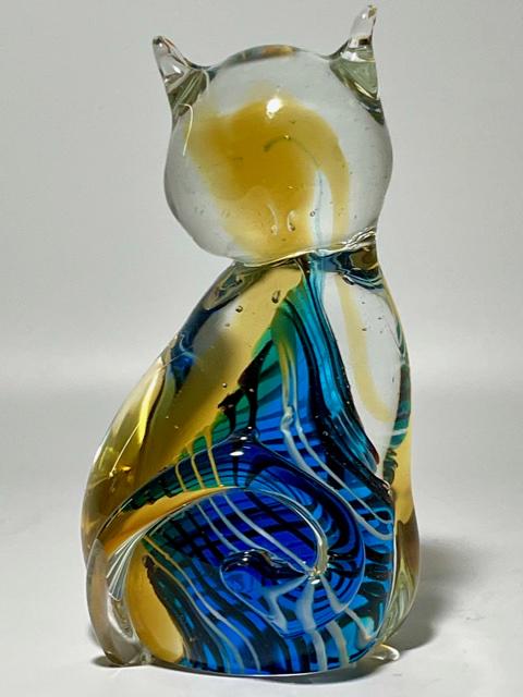 Gorgeous MURANO Art Glass Cat Sculpture: Beautiful Colors â€“ Multiple Photos Posted