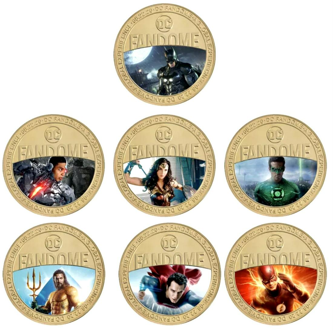 D.C. Comics JUSTICE LEAGUE Fandome Gold Clad Coins: Lot of 7 / Hard to Find / Multiple Photos Posted