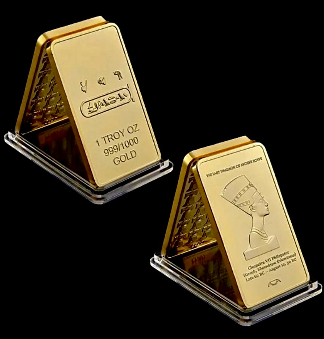 1oz The Last Pharaoh Egyptian Gold Clad Bar: Encapsulated â€“ This is a Novelty Gold Plated Bar containing No Precious Metals â€“ This should not be purchased as an investment â€“ It is simply a collectible novelty item
