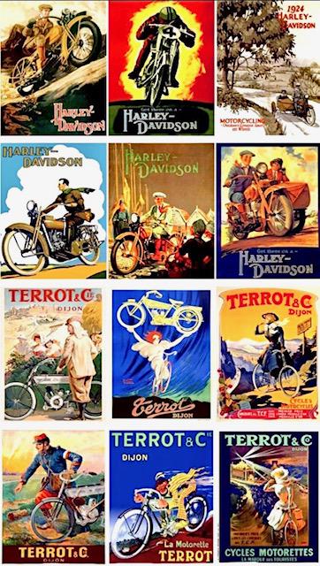 Lot of 12 History of HARLEY-DAVIDSON Postcards/A: 12 Harley Davidson Retro Design Postcards showing a glimpse of the History of Harley Davidson â€“ These are standard size postcards that have never been used and are in beautiful condition