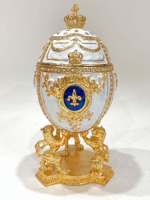 FABERGE Enameled Egg Trinket Box w/Lions Display Stand (1 of 5)