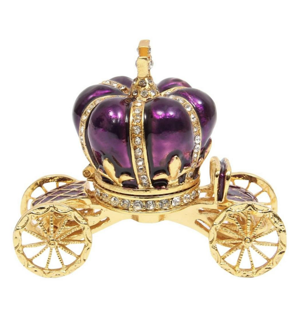 Russian Enameled and Studded Carriage Crown Trinket Box: Beautiful Piece â€“ FABERGE Inspired â€“ 2 Piece â€“ Multiple Photos Posted