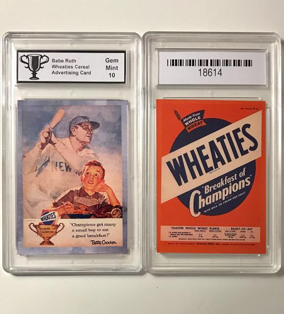 BABE RUTH Wheaties Cereal Advertising Baseball Card: WHEATIES CEREAL / Gem Mint 10 / Great Card