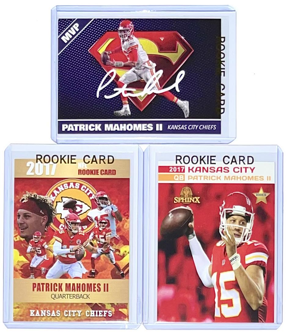 Lot of 3 PATRICK MAHOMES Custom Rookie Football Cards/B: Group B / Beautiful Condition / Multiple Photos Posted