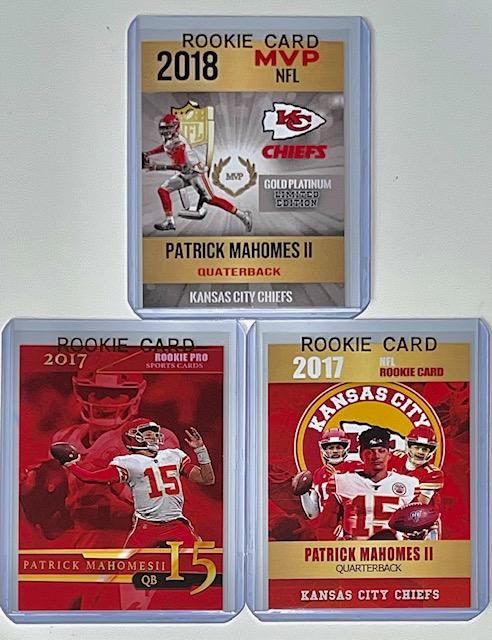 Lot of 3 PATRICK MAHOMES Custom Rookie Football Cards/E (1 of 2)