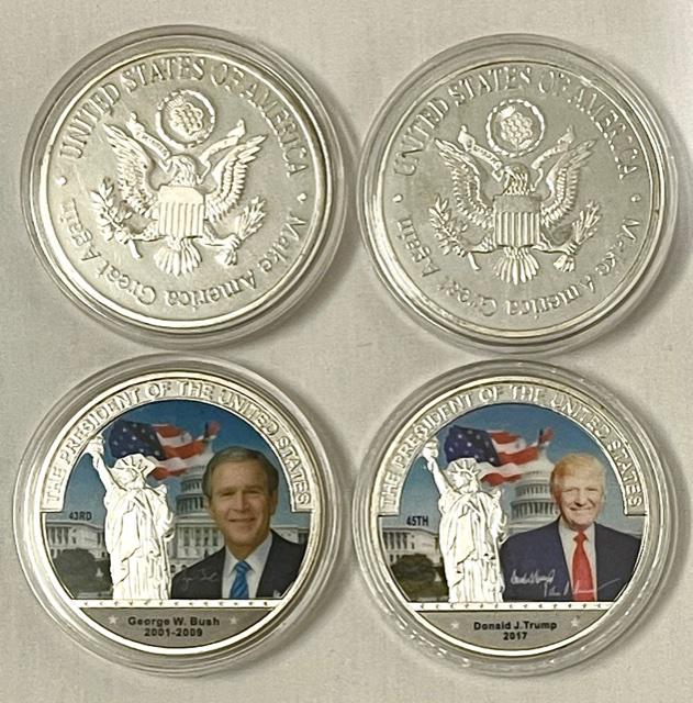 Lot of 2 Presidential Collection 1oz Silver Clad Coins: George W. Bush â€“ Donald Trump â€“ Encapsulated