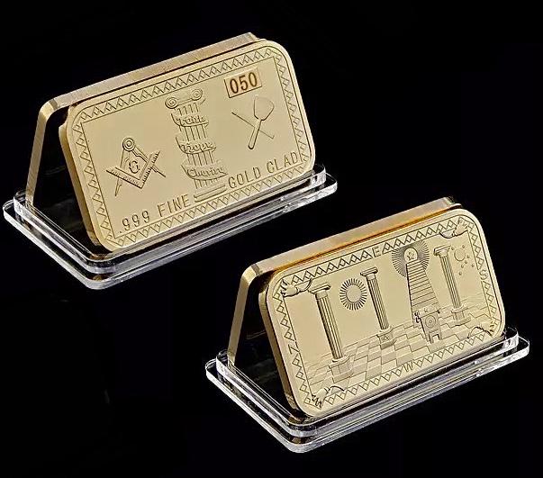 1oz Masonic-Freemason Seeing Eye .999 Gold Clad Bar: Encapsulated â€“ This is a Novelty Gold Plated Bar containing No Precious Metals â€“ This should not be purchased as an investment â€“ It is simply a collectible novelty item