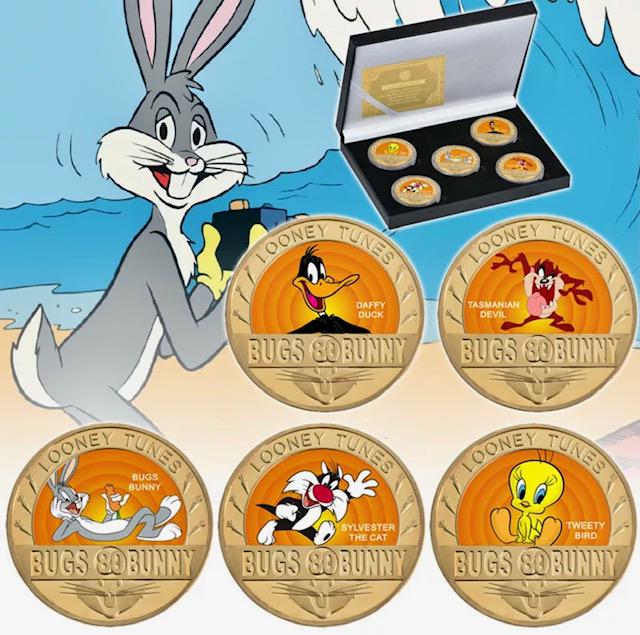 Warner Brothers Looney Tunes Clad Gold Coin Set w/COA: Bugs Bunny / Daffy Duck / Tasmanian Devil / Sylvester the Cat / Tweety Bird / Hard to Find / Multiple Photos Posted