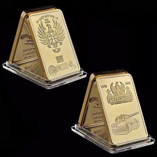WW2 Germany Russia Stalingrad .999 Reichs Gold Clad Bar: WW2 1942-1943 Germany and Russia Stalingrad Battle - Encapsulated â€“ This is a Novelty Gold Plated Bar containing No Precious Metals â€“ This should not be purchased as an investment â€�
