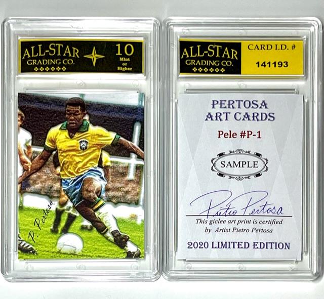 Rare Artist Signed Limited Edition PELE Sample Art Card: Gem 10 Hand Signed by Artist Pre-Production Sample Giclee Art Print Card of Soccer Legend PELE -