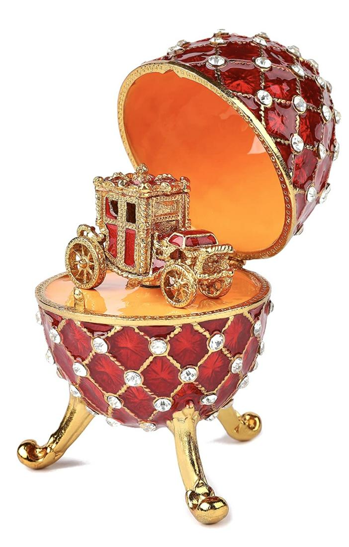 FABERGE 2pc Enameled & Jeweled Egg and Coronation: Gorgeous Faberge Inspired Egg and Carriage / Multiple Photos Posted