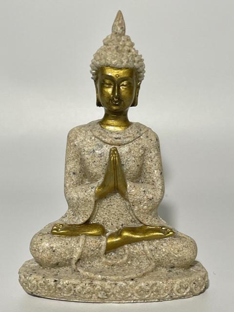 Ornate Gilded Sandstone Deities Praying Buddha (1 of 3)
