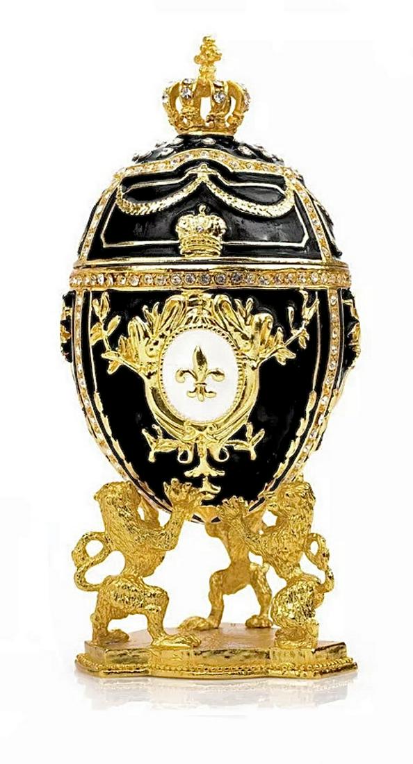 FABERGE Enameled Egg Trinket Box w/Lions Display Stand (1 of 2)