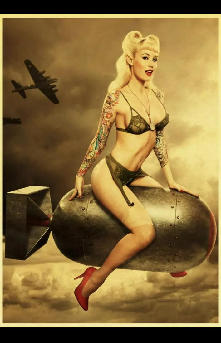 Risque Images of WW2 Pin up Girl Canvas Art 14 X 20 (1 of 1)