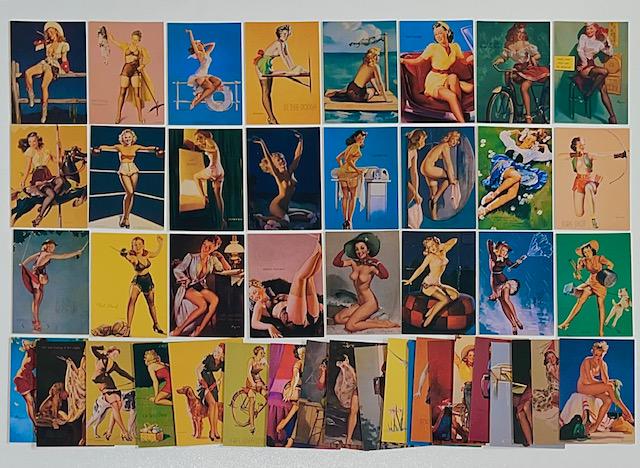 Lot of 45 Risque GIL ELVGREN Pinup Calendar Girl Cards: Group A - No Duplicates - Beautiful Condition