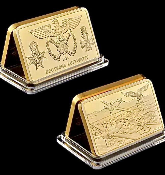 1935 German Deutsche Luftwaffe 1oz Gold Clad Bar: Encapsulated - Gold Clad is Not Solid Gold â€“ It is Gold Plated â€“ Weight of Bar is Approximate
