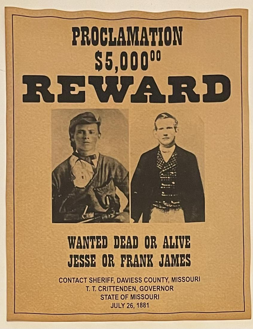 FRANK or JESSE JAMES Dead or Alive Reward Poster (1 of 1)