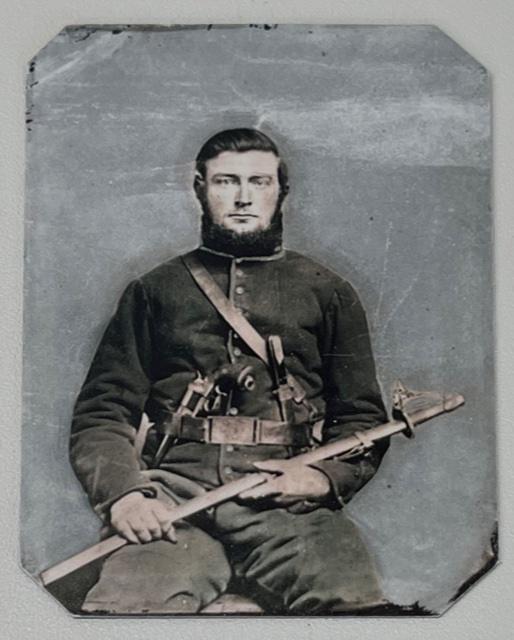Civil War Tin Type Photo of Soldier Uniform w/Weapons: PLEASE READ Before Bidding - In Our Opinion these Look like they have been Restored or these are Reproductions. We Informed the Consignor we would be adding this Full Disclaimer so the Bidding Partici