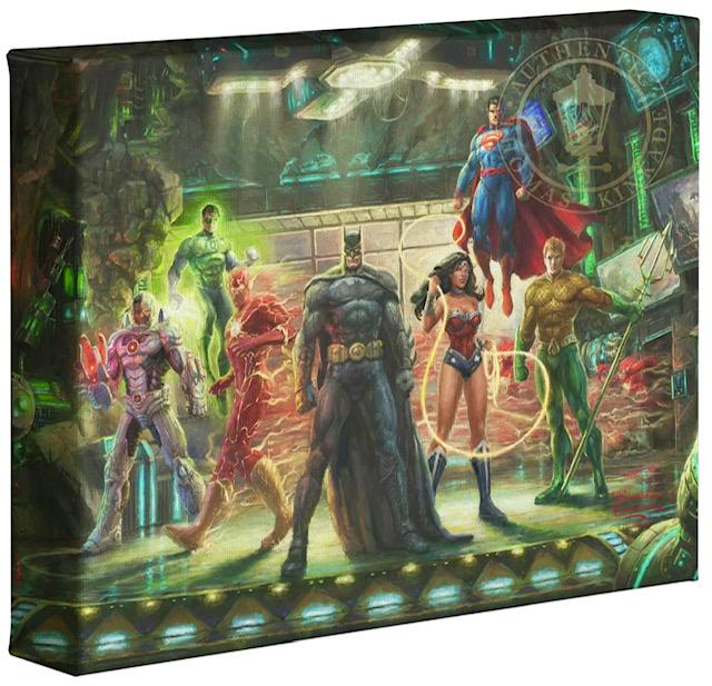 Genuine Thomas Kinkade JUSTICE LEAGUE Canvas Art COA: DC Comics Original Justice League - Gallery Wrapped & Reading for Hanging / New Authentic Piece of Gallery Wrapped Art with COA from the Studios of Thomas Kinkade - 10 x 8